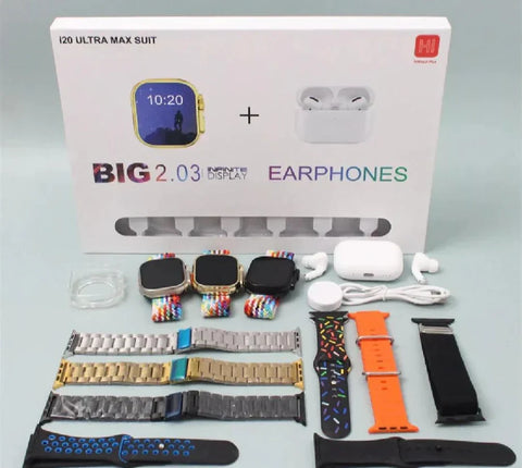 I20 Ultra Smart Watch With Earbuds And 7 Straps